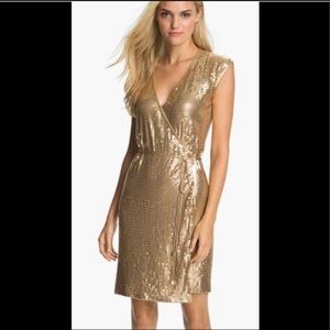 MICHAEL Michael Kors Dark Camel Sequin Wrap Dress Sz M